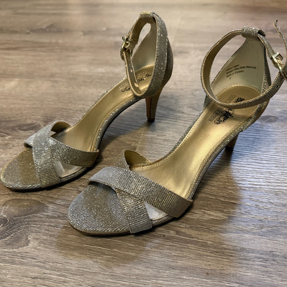 Coach and Four Shimmering Gold Heels